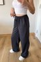 Glow Smoked Glittered Cyrstal Detail Loose Fit Cool Elastic Waist Lace-Up Shiny Sweatpants