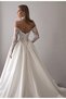 French Lace Madonna Neckline Satin a Pile Slit Design Wedding Dress - 2