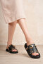 Women's Black Soft Thick-Soled Buckle-Detailed Daily Comfortable Slippers - 7