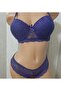 Blue Lace Padded Underwire Bra and Lace Panties Set - 4
