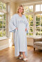 New Season Blue Button Detailed Summer Design Lace Short Sleeve Maternity Maternity Dressing Gown Nightgown Set - 7