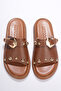 Women's Tan Soft Thick-Soled Buckle-Detailed Daily Comfortable Slippers - 2