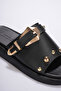 Women's Black Soft Thick-Soled Buckle-Detailed Daily Comfortable Slippers - 4