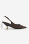 Women's Stiletto Pointed Toe Open Back Gold Metal Heel Classic Heeled Shoes Rente Brown Satin - 8