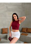 Women's burgundy ribbed crop top - 2
