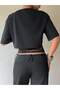 Black 2-Piece Crop T-Shirt Athlete Lace Detailed Round Neck Stylish Top Blouse - 3