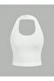 Women's White Halter Neck Bodysuit-Striped Pink White Woven Shorts Set - 4