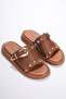 Women's Tan Soft Thick-Soled Buckle-Detailed Daily Comfortable Slippers - 3