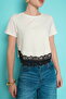 Lace Detailed Crew Neck T-Shirt - Cream |   D3001 - Cream - 3