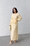 Women's Summer Yellow Textured Tie-Up Long Sleeve Shirt Long Skirt Bottom Top Two-Piece Summer Set - 3