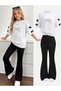 Girl's White T-Shirt with Ribbon and Ribbon Print Sleeves-Black Spanish Leggings Set