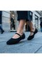 Women's Stylish Daily Black Ballerina Shoes with Stone Detailed Hidden Elastic Buckle - 7