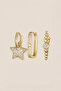 Gold Color Zircon Stone Star and Heart 3-Piece Earring Set