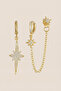 Gold Color Zircon Stone and Polar Star Figured 3-Piece Earring Set