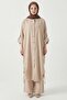 Women's Cream Color Long Shirt with Gathered Sides and Tencel Fabric Hijab Bottom-Top Set