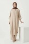 Women's Cream Color Long Shirt with Gathered Sides and Tencel Fabric Hijab Bottom-Top Set - 4