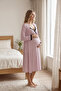 Polka Dot V-Neck Belted Maternity Dressing Gown Set with Straps for Easy Breastfeeding - 2
