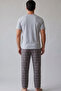 Gray Melange Anthracite Plaid Patterned Pocket Embroidery Knitted Short Sleeve Pajama Set 8000 - 3