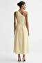 Waist-Fitted Linen Blend Regular Ecru Midi Dress - 2
