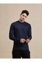 Men Navy Blue High Neck Long Sleeves T-Shirt
