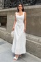 Women's White Square Collar Lined Brode Woven Dress - 3