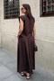 Women's Brown Modal Touch Padded Blouse Pleated Skirt Top and Bottom Set - 4