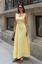 Women's Yellow Square Collar Lined Brode Woven Dress - 3