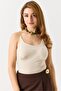 Women's Padded Strap Crop Blouse Cream - 3