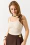 Women's Padded Strap Crop Blouse Cream - 2