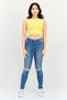 Women Round Neck Sleeveless Ribbed Tank Top, Yellow - 3