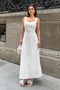 Women's White Square Collar Lined Brode Woven Dress - 2