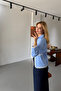Blue Striped Poplin Shirt with Lace Detail - 3