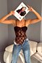 Brown Chest Lace Thin Strap Body Suit - 3