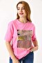 Women's bright printed bicycle collar t-shirt pink - 3