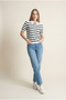 Polo Neck Striped Short Sleeve Women's Knitwear T-Shirt
