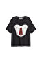 Plaid Tie Printed Relaxed Fit Black Women's Tshirt - 2