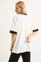 Printed Oversize Women's T-Shirt with Garnished Sleeves White - 5