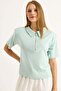 Polo Collar Half Zipper Women's Tshirt Green
