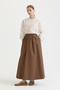 Coffee cotton skirt with gathered waist