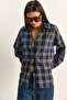 Women's Navy Blue Plaid Patterned Relaxed 100% Cotton Shirt 34519 60286020 - 3