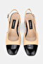 Women's Beige Black Genuine Leather Size 35-41 Medium Heel Open Back Square Toe Shoes - 4