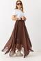 Women's Stone Detailed Asymmetrical Lined Chiffon Skirt Brown - 3