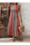 Women's V-Neck Patterned Side Slit Comfortable Summer Dress - 3