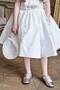 Girl's White Satin Evening Dress with Diamond-Studded Waistband, Ribbon Belt Detail, Leaf Embroidery, and Balloon Sleeves - 6