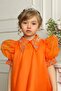 Girl's Collar-Shoulder Stone Flower Embroidered Feathered Shirt Collar Lined Orange Dress - 4