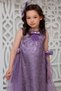 Girl's Lilac Dress with Ribbon Detail at the Waist, Leaf Lace on the Outside, and Lining Inside - 5
