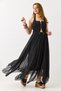 Women's black chiffon skirt with stone detail and asymmetrical lining - 3