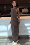 Brown Crew Neck Striped Casual Dress Mg2803 - 6