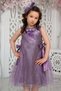 Girl's Lilac Dress with Ribbon Detail at the Waist, Leaf Lace on the Outside, and Lining Inside - 2