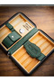 Green Portable Cigar Humidor Leather Cedar Wood Case Lacquer Lighter Luxury Design 6-Cigar Capacity - 5